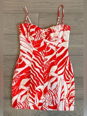 Shona Joy Red & White Tropical Print Kids One-Piece